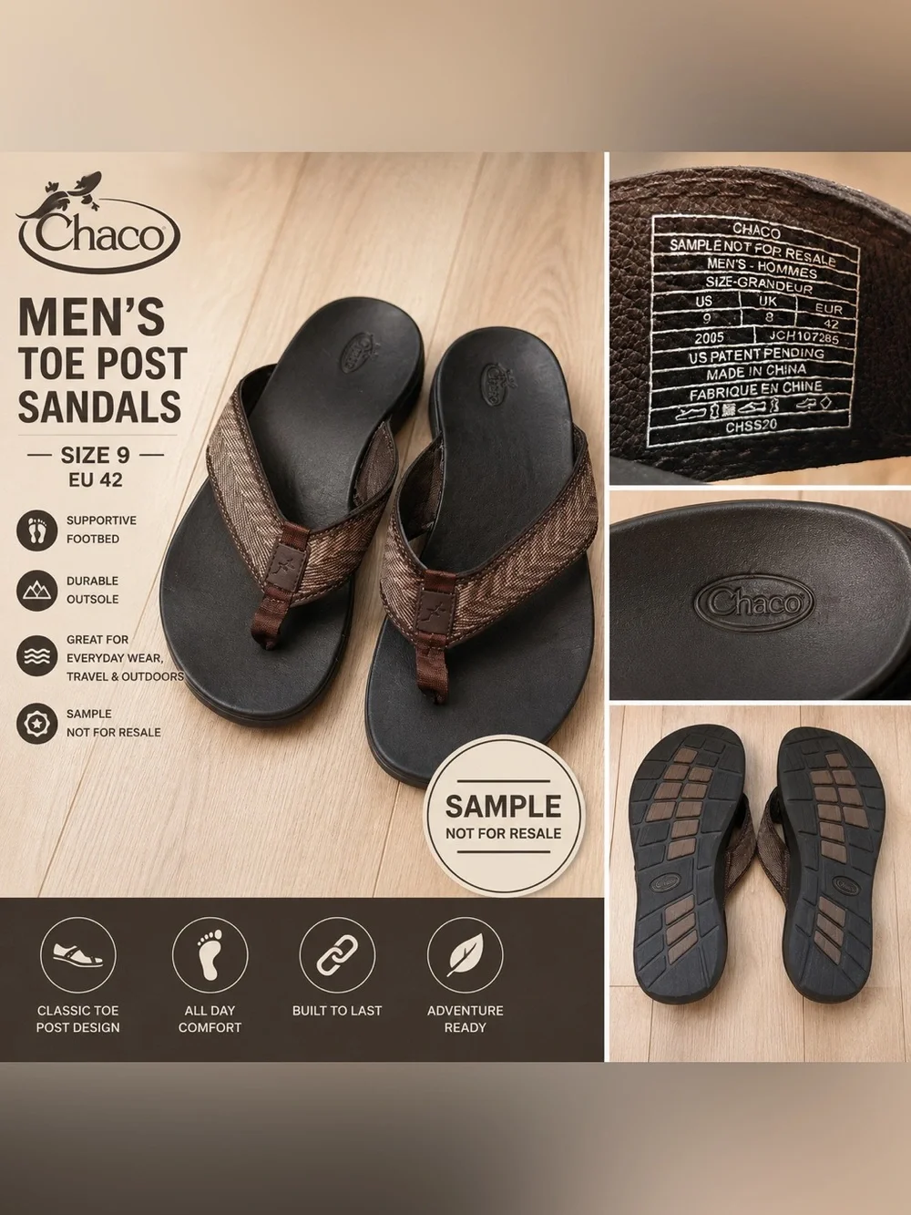 Chaco Men’s Flip Flops Brown Toe Post Sandals Size 9